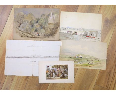   Frederick Charles Cooper (1810-1880), five watercolours; Mosul from the Eastern Bank of the Tigris,Inscribed ‘Plate 2, to b