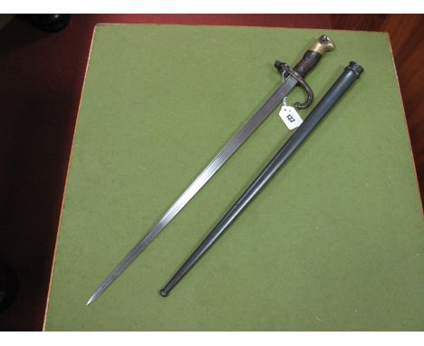 A XIX Century French Gras Bayonet, date 1881, complete with scabbard and spring mechanism, appears to work.