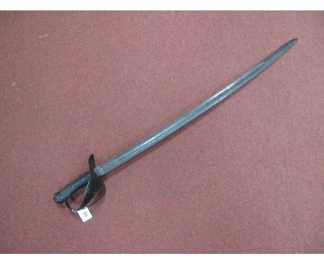 A Mid XIX Century Cavalry Troopers Sword, all steel hilt, slightly curved fullered blade, 89cm long, missing scabbard.