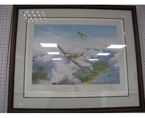 First Edition Framed Print of "Spitfire", by Robert Taylor, graphite signatures of Group Captain Sir Douglas Bader, CBE, DSO,