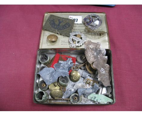 A Small Quantity of Mainly Mid XX Century British Army Badges/Buttons and Associated Items, including some shrapnel.