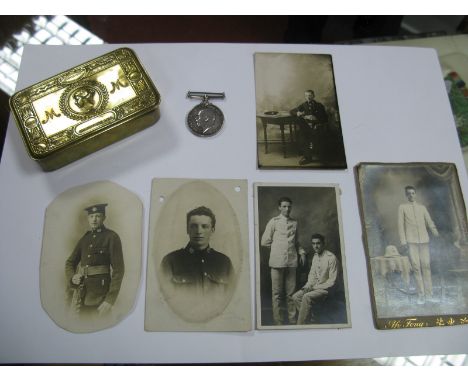 A WWI War Medal to CH. 20947 Pte. E.Whitely, Royal Marine Light Infantry, plus Princess Mary Christmas tin and photographs.