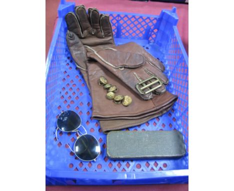 A Pair of Probably Post WWII RAF Leather Flying Gloves, inner label depicts The Military Broad Arrow, Ref No. 22C/9; together