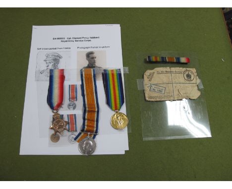 A WWI Medal Trio comprising 1914-15 Star/War Medal and Victory Medal to 5/4 060503 Cpl Clement Percy Hubbard, Royal Army Serv