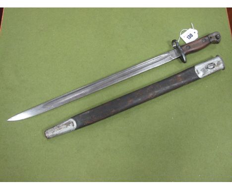 A 1907 Pattern WWI Era British Lee Enfield Bayonet, with scabbard.