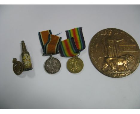 A WWI Casualty Medal Group, comprising War Medal, Victory Medal, 1915 On War Service Badge and Death Penny to 27716 Pte Lance