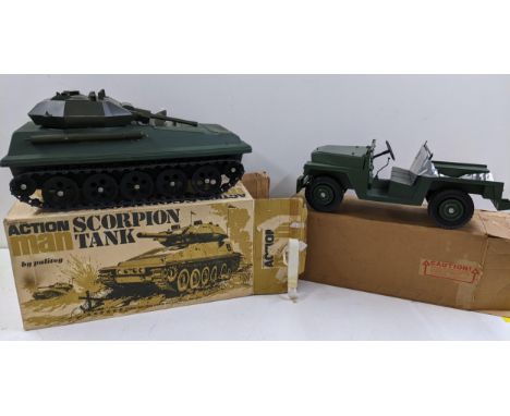 Two Action Man military toys by Palitoy to include a boxed Scorpion Tank and a boxed Army Land Rover A/F Location:If there is