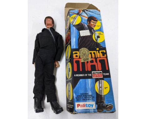 A boxed Atomic Man Action figure by Palitoy with original box, missing Rotocopter and leaflets Location:If there is no condit