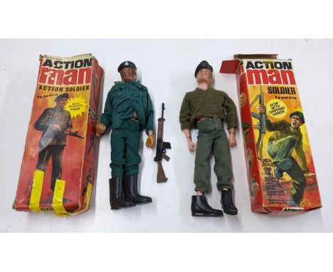 Two Palitoy Action Man figures with original boxes to include Action Soldier and Soldier with missing pieces Location:If ther