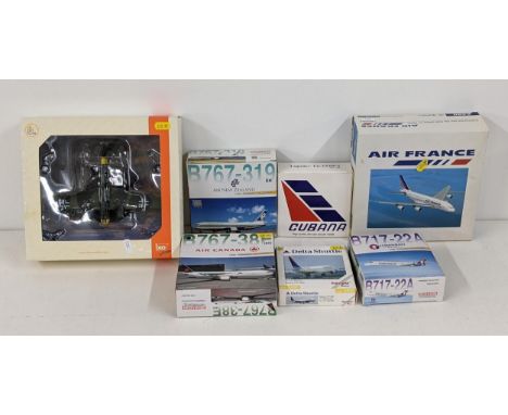 Seven model aircrafst, six Commercial planes and a Henschel HS-129 German ware plane, an Airbus A380 in Air France livery (re