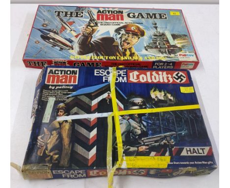 Two Action Man board games by Palitoy to include Escape from Colditz, and the Action Man game, both with missing pieces A/F L