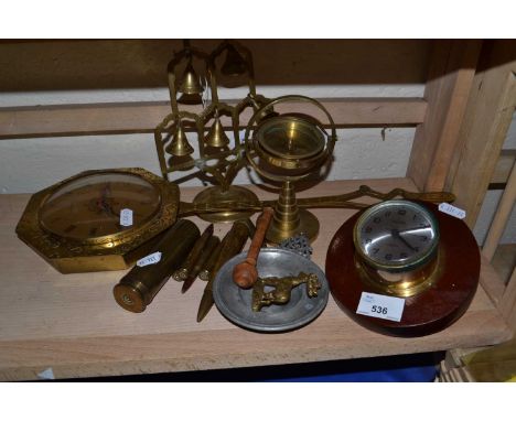 Mixed Lot: Clocks,metal wares, compass etc