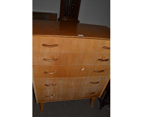 Mid Century light oak five drawer chest
