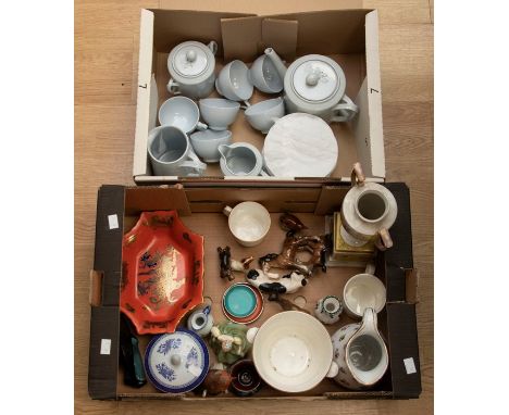 A collection of ceramics to include: six piece Copeland stone ware tea service; Mason's Ironstone 61539 Chinosierie bowl; Goe