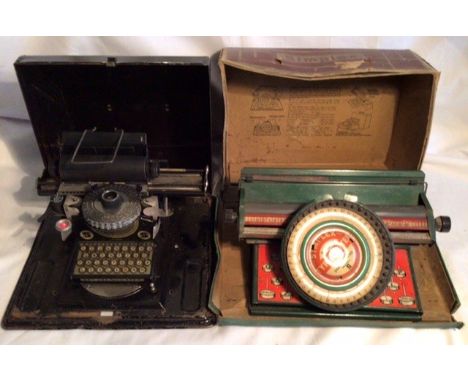 Typewriters: A pair of vintage, toy typewriters: Gebruder Schmidt Nurnberg (G.S.N.) 1920’s Junior Model Made in Germany, toge