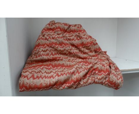 Two pairs of 20th Century full length heavy curtains red chevron pattern, cotton backed, one curtain approx 297cm long x 234 