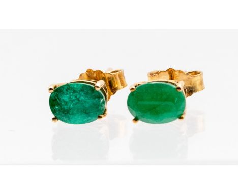 A pair of Santa Terazinha&nbsp;emerald and 9ct gold stud earrings comprising claw set oval cut emeralds, weighing approx. 1.5