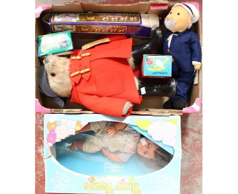 A collection of vintage toys etc (1 box)&nbsp; Tiny Tears, Steiff Teddy &amp; Paddington Bear, The Royal State Coach&nbsp;