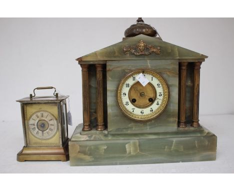 Late 19th century French green mantle clock along with Junhans mantle clock.