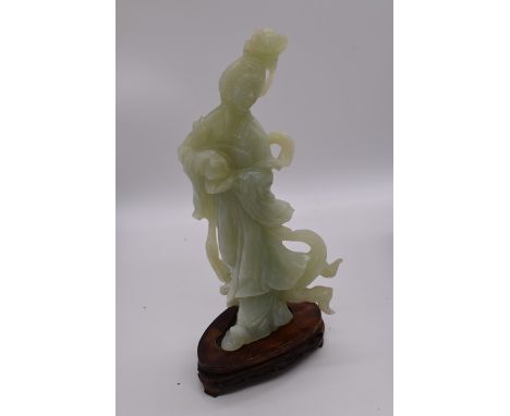A mid 20th Century tourist jade figure of a Geisha girl, in box
