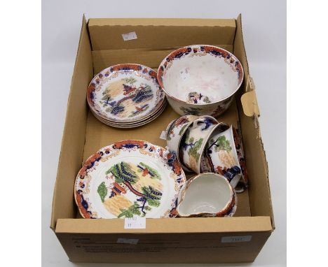 A 19th Century matched F &amp; Sons and other factories "Geisha" pattern part tea set to include: three cups; five plates and