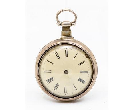 A Georgian silver pocket pair case pocket watch, John Jackson London, white enamel dial, Roman numeral markers, (hands missin