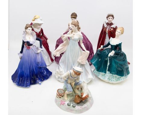 A group of ceramic figures to include: Royal Worcester -&nbsp; HM Queen Elizabeth 80th birthday edition, Margaret, Anne, Emma