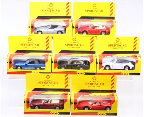 A collection of seven boxed Shell Classic Sportscar Collection vehicles including: BMW Z1; Mercedes Benz; Porsche and others.