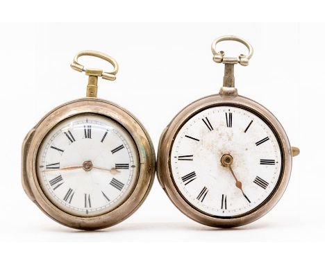 Two Georgian pair case pocket watches both with damage, one marked to movement, Henry Long London, No 1079, white enamel dial