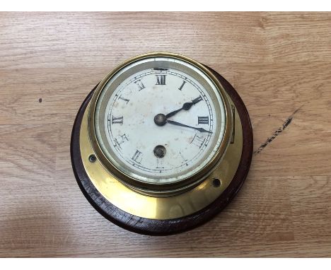 WWII brass ships clock with wooden stand, by FW Elliott Ltd, of Croydon, 1941