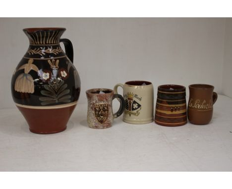 Four Ceramic Mugs And One Ceramic Jug