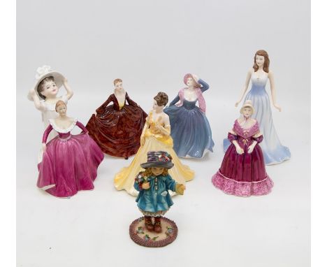 A group of small ceramic figures to include: Coalport - Angela, Prudence, Vicki, Lara, Joanne with Royal Doulton - April and 
