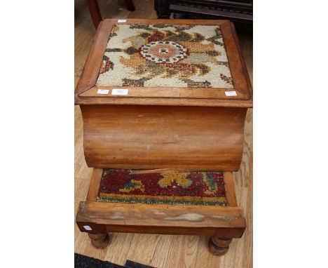 A Victorian mahogany commode library steps, with a pull out step