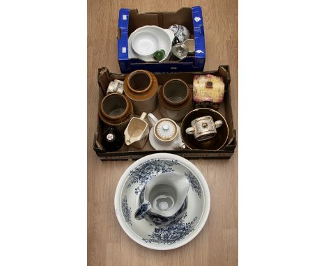 A Myotts "Chatsworth" earthenware large wash basin and jug together with a miscellaneous collection of earthenware/ceramics t