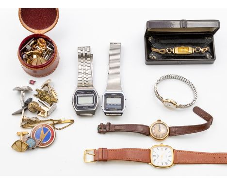 A collection of watches to include: rolled gold plated Art Deco wrist watch; vintage Sir John Bennett London gold plated circ