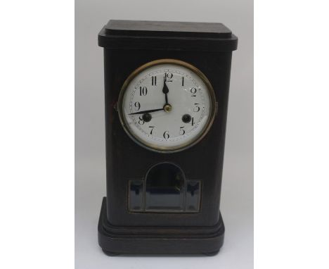 Early 20th Century mantel clock, eight day, Arabic numerals, glazed front