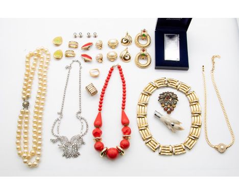 A collection of late 20th century costume jewellery including earrings, necklaces, along with a Ronson lighter