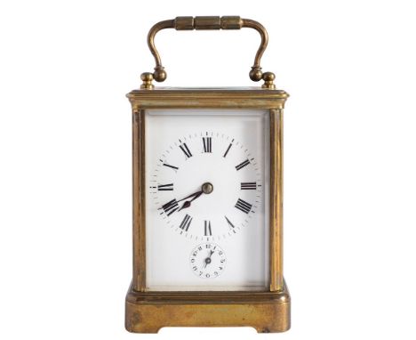 Gay, Lamaille, Paris a brass Corniche carriage clock with alarm: the eight-day duration timepiece movement having a silvered 