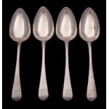 A set of four George III silver Old English pattern table spoons,