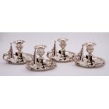 A set of four old Sheffield plate chambersticks, stamped marks for M.