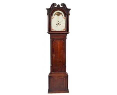 A mahogany moon phase longcase clock: the eight-day duration movement striking the hours on a bell with the thirteen-inch pai