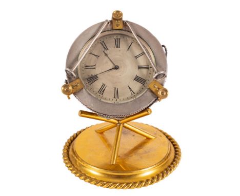 A small French Victorian desk clock in the form of a kettle drum: the thirty-hour timepiece movement having a lever escapemen