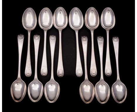 A set of twelve Victorian Old English and shell pattern coffee spoons, maker Harrison Brothers & Howson, Sheffield, 1890: tot