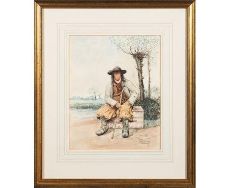 Jules Bastien-Lepage [1848-1884]-Breton seated on a trunk,:-signed, inscribed and dated Bastien-Lepage, St Brieuc, 1877waterc