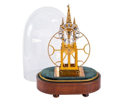 A Great Wheel long duration skeleton clock: the  single-fusee timepiece movement having an anchor escapement and large great 