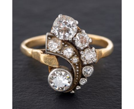 An old and single-cut diamond ring,: estimated weight of old-cut diamonds ca. 1.30cts, I-K colour, SI2-P1 clarity, estimated 