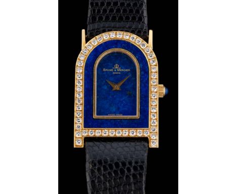 Baume & Mercier, an 18 carat gold lapis lazuli and diamond wristwatch,: numbered 37837 984 360, the lapis lazuli dial with ta