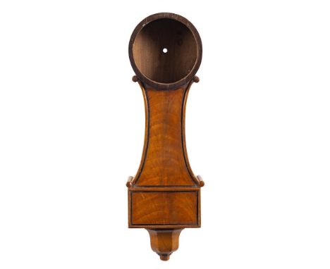 A small mahogany wall clock case: to take a three-inch round dialled movement, the shaped case with ebonised crossbanding, he