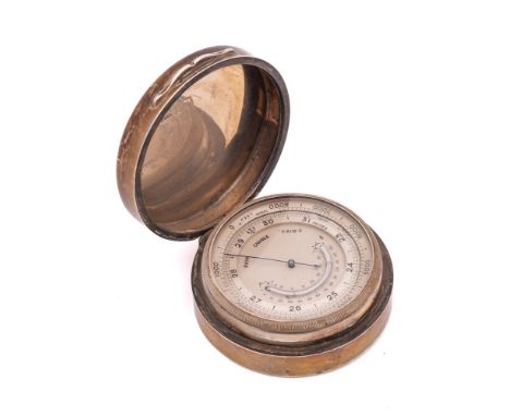 A silver cased pocket barometer and thermometer, maker Asprey &amp; Co, remaining marks illegible: of circular outline with h