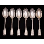 A set of six Victorian silver Fiddle & Thread pattern dessert spoon, maker Chawner & Co, London,